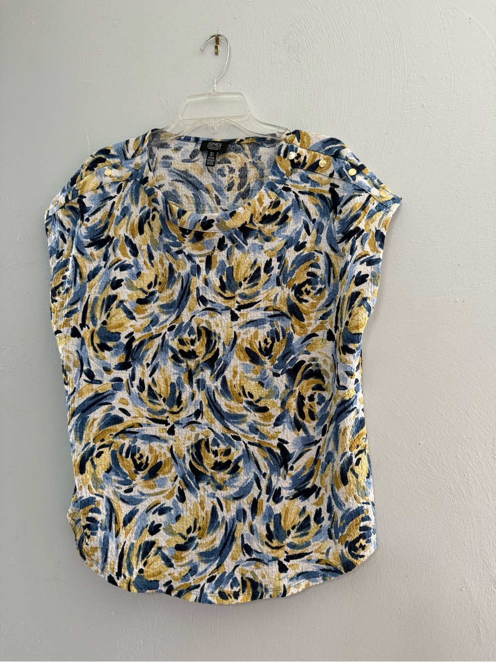 Jones New York Blue & Mustard Swirl Print Sleeveless Blouse